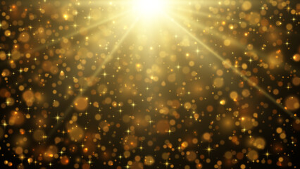 Wall Mural - Festive background with golden stars. Vector light effect
