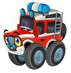 Wall Mural - cartoon scene off road heavy truck fireman car illustration