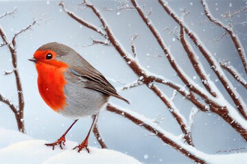 Canvas Print - Robin in the snow in winter