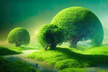 Canvas Print - Only One Earth World Environment day concept 3d design. Happy Environment day, 05 June. Green earth with young plant on blur green nature background.