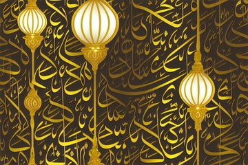 Wall Mural - Ramadan Kareem Arabic Islamic White and Golden Luxury Ornamental Background with Islamic Pattern and Decorative Lanterns