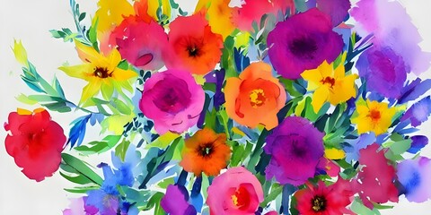 a sweet-smelling bouquet of watercolor flowers fills the room with color and life. every hue in the 