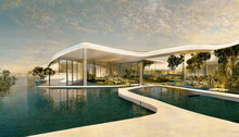 Luxury Pool Villa Spectacular Contemporary Design 3D Illustration Digital Art Real Estate , Home, House And Property
