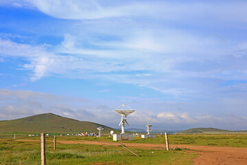 Wall Mural - radio telescope observatory and the blue sky white clouds