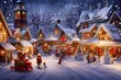 Leinwandbild Motiv The winter christmas village is a beautiful sight. The snow is falling gently and the lights are shining brightly. The houses are covered in sparkling white, and the streets are lined with trees. It's