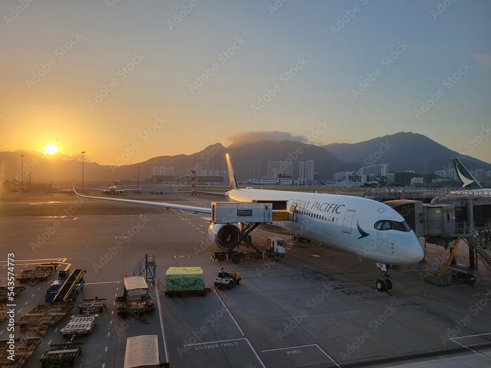 Cathay Pacific Airbus A350 Parked At Gate At Hong Kong International