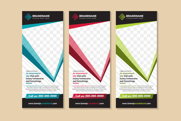 Poster - an ecommerce site that sells luxury homewares and furnishings banner design template vertical layout. white background with diagonal grey pattern. abstract triangle shape for space of photo collage.