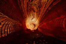 Red And Orange Patterns On Ceiling Of Sylvinite Salt Quarry