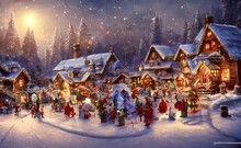 I Am Standing In The Center Of A Winter Christmas Village. The Snow Is Falling Gently Around Me, And The Air Is Filled With The Sound Of Laughter And Carols. The Buildings Are Covered In Garlands And 