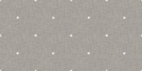 Seamless christmas snowflake woven linen border. Two tone seasonal grey farmhouse frost edging. Holiday textile for french Xmas snow washi tape.