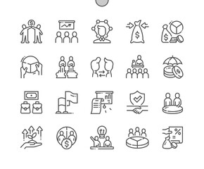 Poster - stakeholders. team work, career and business process. investment risk. company report. pixel perfect