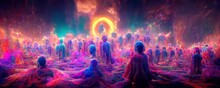 People Gathering In Dmt, Trippy Style.