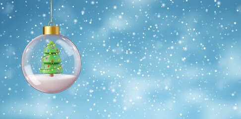 Wall Mural - 3d Snow globe with Christmas tree in snow