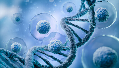 Wall Mural - 3d rendering of human cell or embryonic stem cell microscope background.
