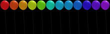 Ballons Multicolores Couleurs Arc-en-ciel Accrochés à Des Ficelles, Fond Noir 