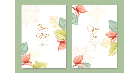 Wedding Autumn fall invitation watercolor card design  