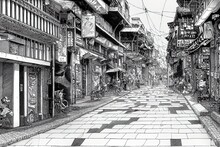 Lima Peru Street In Comics Manga Style Sketch