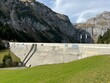 The dam Panixer or concrete dam on the reservoir lake Panixersee (Lag da Pigniu) on the slopes of the Glarus Alps mountain massif, Pigniu-Panix - Canton of Grisons, Switzerland (Schweiz)