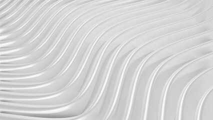 Poster - White background stripes 3D wavy pattern, elegant abstract striped pattern, interesting architectural minimal white grey backdrop, 3D render illustration.