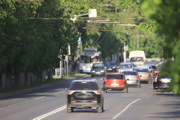 Wall Mural - traffic in the city cars behind view rear, back,