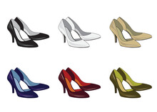 Illustration Set Of Female Fashionable Shoes With Heels
