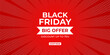 Black Friday big offer discount sale banner design template on shiny red background with halftone. Vector illustration.