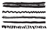 Fototapeta Młodzieżowe - Lines texture. Black ink grunge paint brush strokes. Painted ink stripes, design elements. Vector illustration