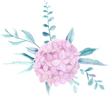 Watercolor Hand Painted Pink Flower Hydrangea