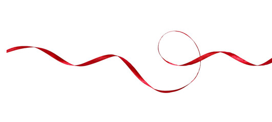 Wall Mural - Curled red silk ribbon isolated on white or transparent background. Seamless pattern.