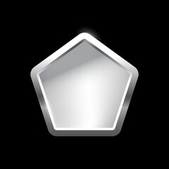 Poster - silver pentagon button with frame vector illustration. 3d steel glossy elegant design for empty embl