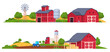 Farm buildings. A farmer dwelling, a barn for animals, a hangar for storing crops. Vector illustration