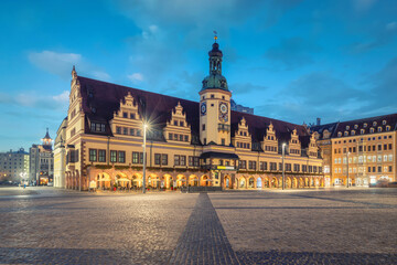 Wall Mural - Leipzig, Germany. Illuminated building of historic Town Hall (Altes Rathaus)