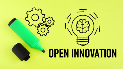 Poster - Open innovation is shown using the text and picture of lamp with brain