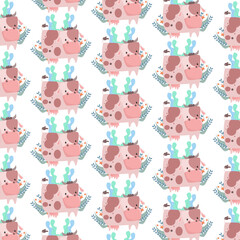 Wall Mural - Seamless pattern of cute cartoon animal characters for baby prints.