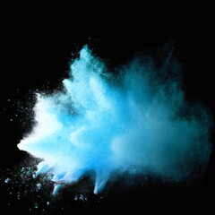  Blue holi powdered paint powder explosion isolated on a black background