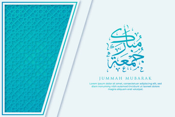 Jummah Mubarak Greeting Card with Calligraphy and Ornament Premium Vector