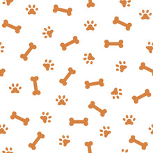 Cute Seamless Pattern With Dog Paw Prints And Bones. Fabric Print Template. Simple Doodle Vector Background.