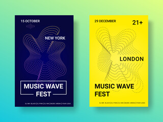 Poster - Abstract line waves, music sound posters. Future gradient elements, graphic color party flyer for club. Graphic circles soundwave. Dynamic song movement. Vector design backgrounds set