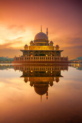 Wall Mural - Putra mosque during sunset sky, the most famous tourist attraction in Malaysia,