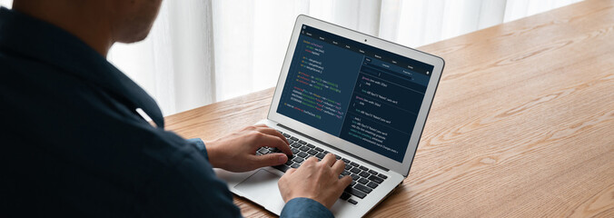 Software development programming on computer screen for modish application and program coding
