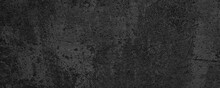 Panorama Of Dark Grey Black Slate Grunge Wall Texture, Texture Of Old And Grainy Dark Concrete Wall, Elegant Black Grunge Texture, Ancient Black Background For Construction And Design.