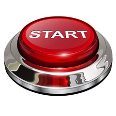 Poster - Start button, 3d red glossy metallic icon isolated.