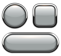 Aufkleber - Glossy buttons with metallic chrome elements isolated