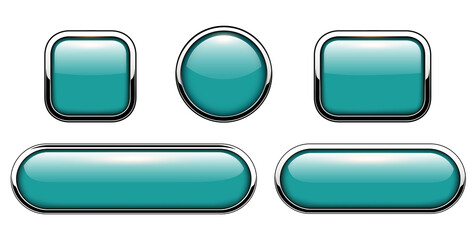 Poster - Glossy buttons blue with metallic chrome elements isolated.