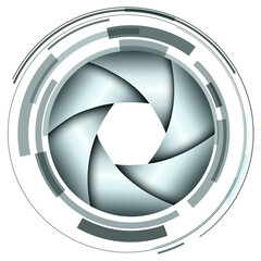 Poster - abstract lens design with shutter 3d icon isolated.