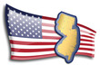 U.S. states - map of New Jersey against an American flag. Rivers and lakes are shown on the map. American Flag and State Map can be used separately and easily editable.