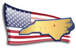 U.S. states - map of North Carolina against an American flag. Rivers and lakes are shown on the map. American Flag and State Map can be used separately and easily editable.