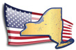 U.S. states - map of New York against an American flag. Rivers and lakes are shown on the map. American Flag and State Map can be used separately and easily editable.