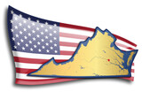 Fototapeta  - U.S. states - map of Virginia against an American flag. Rivers and lakes are shown on the map. American Flag and State Map can be used separately and easily editable.