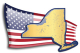 Fototapeta  - U.S. states - map of New York against an American flag. Rivers and lakes are shown on the map. American Flag and State Map can be used separately and easily editable.